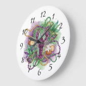 Mardi Gras Wasserfarben-Feier Große Wanduhr (Winkel)