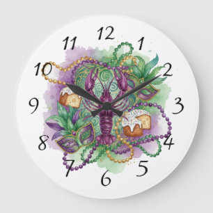 Mardi Gras Wasserfarben-Feier  Große Wanduhr
