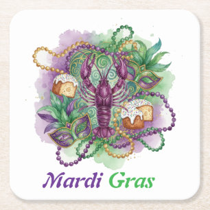 Mardi Gras Wasserfarben-Feier Rechteckiger Pappuntersetzer