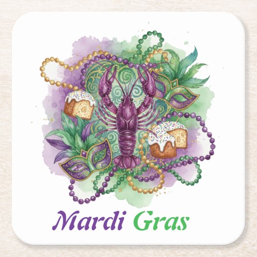 Mardi Gras Wasserfarben-Feier Rechteckiger Pappuntersetzer (Vorderseite)