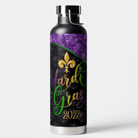 Mardi Gras Wasserflasche, Mardi Gras 2023 Trinkflasche (links)
