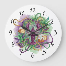 Mardi Gras Watercolor Celebration  Große Wanduhr