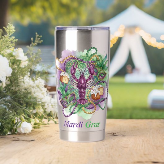 Mardi Gras Watercolor-Feier  Thermobecher (Hochzeit (gedreht))