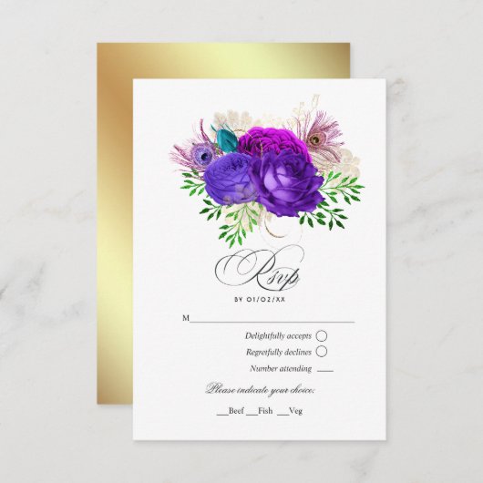 Mardi Gras Watercolor Floral Quinceañera RSVP Karte (Vorne/Hinten)
