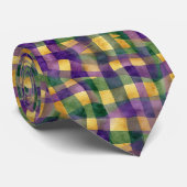 Mardi Gras Wavy Gingham Checks Purple Green Gold Krawatte (Gerollt)