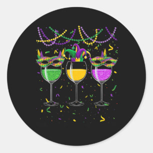 Mardi Gras Weingläser Maske Perlen Narrenhut Runder Aufkleber