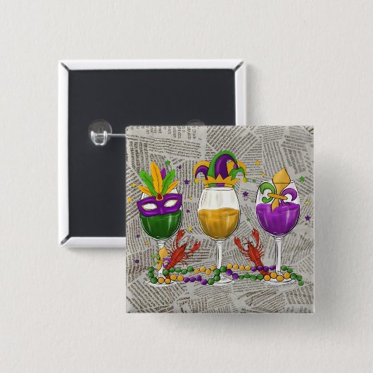 Mardi Gras Weingläser und Langusten Button (Vorne & Hinten)