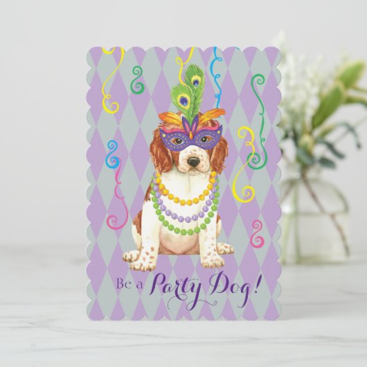 Mardi Gras Welsh Springer Spaniel Einladung (Stehend Vorderseite)