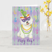 Mardi Gras Westie Karte (Gelbe Blume)
