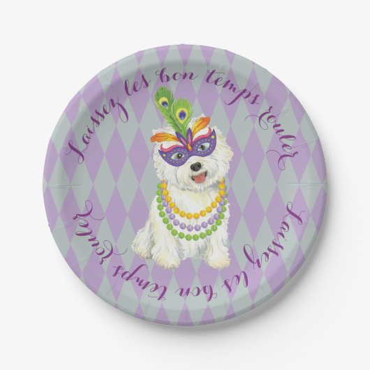 Mardi Gras Westie Pappteller (Vorderseite)