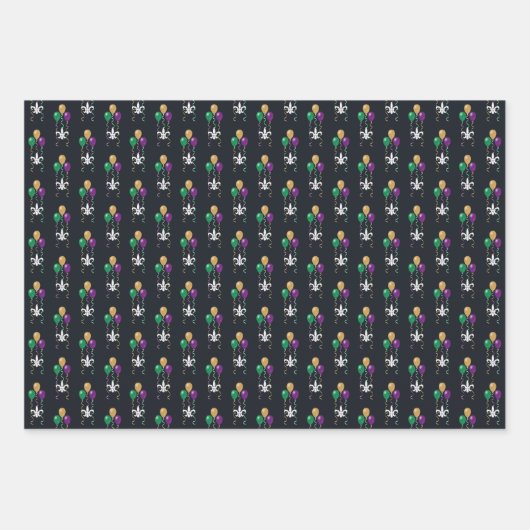 Mardi Gras White FleurDeLis Balloons auf Graphit Geschenkpapier Set (Vorderseite 2)