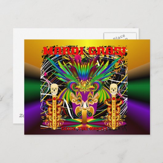 Mardi Gras Witch Doctor-Skull V-3-T Postkarte (Vorne/Hinten)