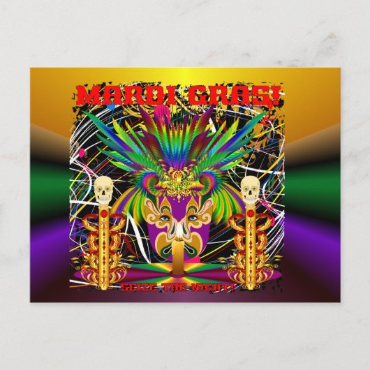 Mardi Gras Witch Doctor-Skull V-3-T Postkarte (Vorderseite)