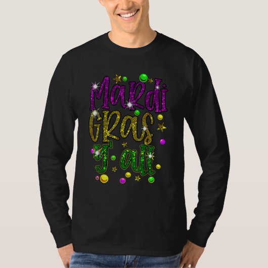 Mardi Gras Y'all Galveston Fun Cute Beads And Mask T-Shirt (Vorderseite)