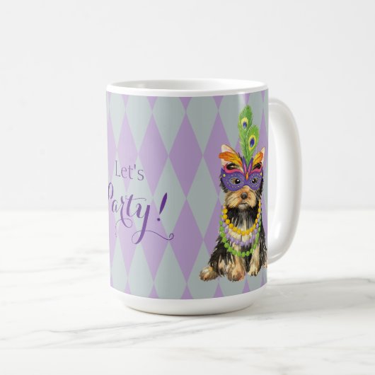 Mardi Gras Yorkie Kaffeetasse (VorderseiteRechts)