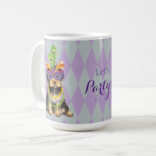 Mardi Gras Yorkie Kaffeetasse (Vorderseite Links)