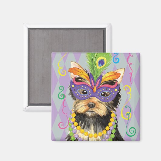 Mardi Gras Yorkie Magnet (Vorderseite/Rückseite)