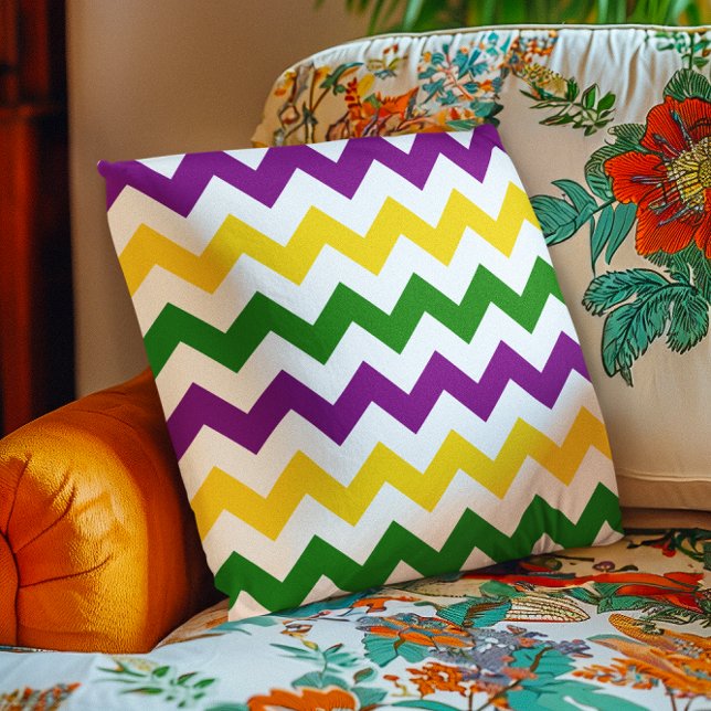 Mardi Gras Zickzack Muster Kissen (Mardi Gras Chevron Pattern Throw Pillow)
