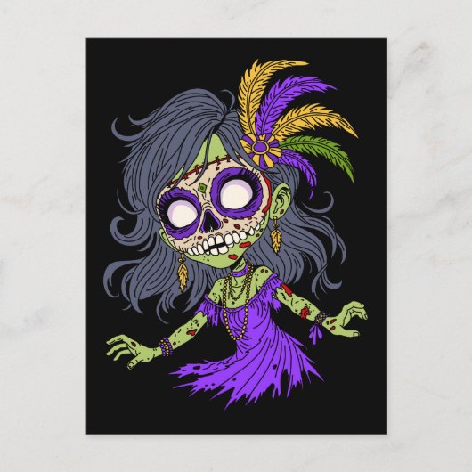 Mardi Gras Zombie Postkarte (Vorderseite)