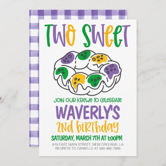 Mardi Gras zum zweiten Geburtstag Einladung (Vorne/Hinten)