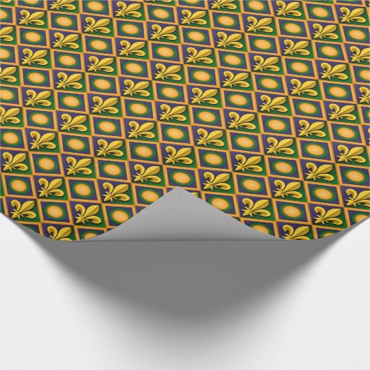 Mardi-Grasmuster mit goldenem Fleur-de-lis Geschenkpapier (Ecke)