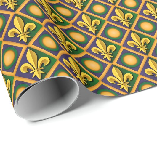 Mardi-Grasmuster mit goldenem Fleur-de-lis Geschenkpapier (Rolleneckpunkt)