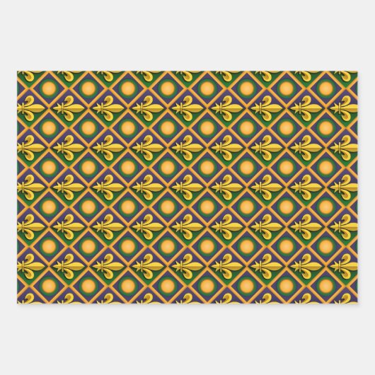 Mardi-Grasmuster mit goldenem Fleur-de-lis Geschenkpapier Set (Vorderseite)