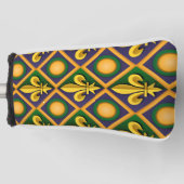 Mardi-Grasmuster mit goldenem Fleur-de-lis Golf Headcover (Vorderseite)