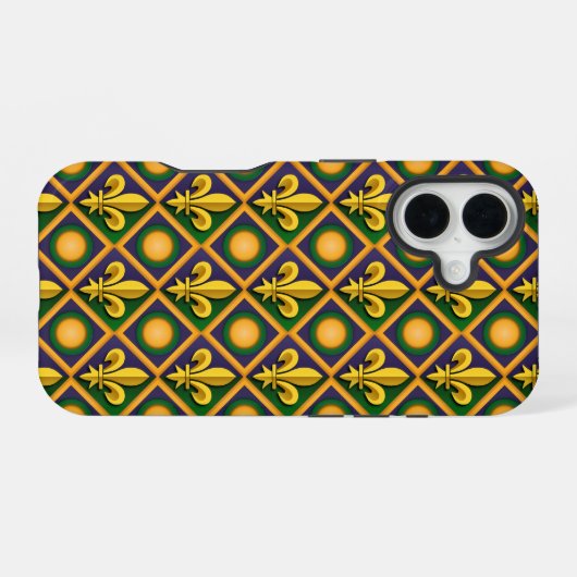 Mardi-Grasmuster mit goldenem Fleur-de-lis iPhone 16 Hülle (Rückseite (Horizontal))