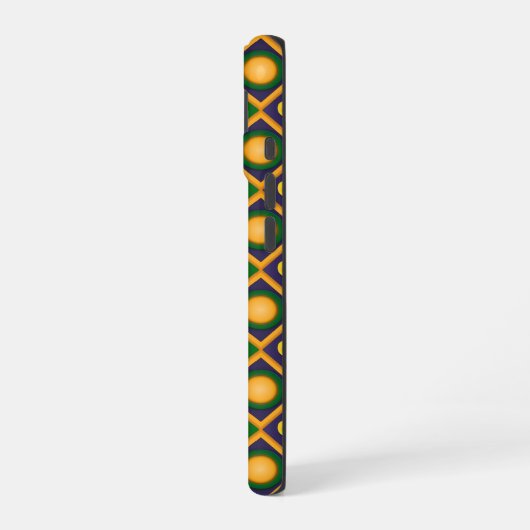 Mardi-Grasmuster mit goldenem Fleur-de-lis iPhone 16 Hülle (Linke Seite)