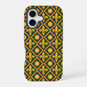 Mardi-Grasmuster mit goldenem Fleur-de-lis iPhone 16 Hülle (Rückseite)