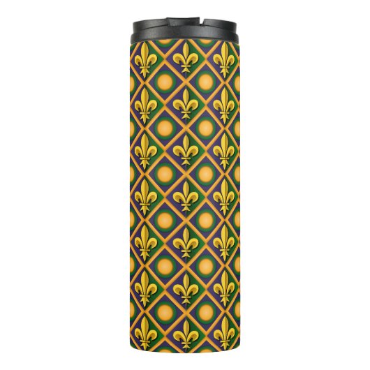 Mardi-Grasmuster mit goldenem Fleur-de-lis Thermosbecher (Rückseite)