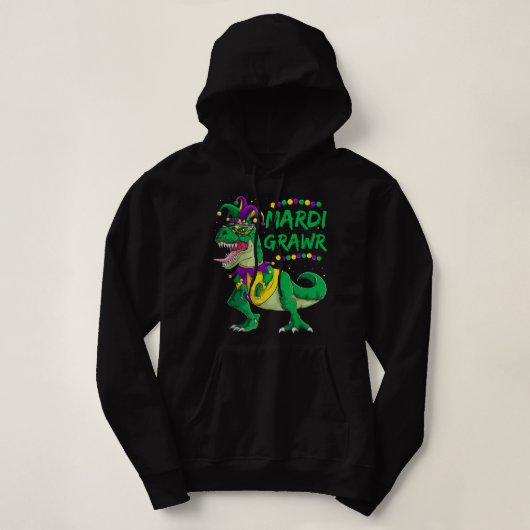 Mardi Grawr Dino Jester Outfit, Mardi Gras T Rex K Hoodie (Design vorne)