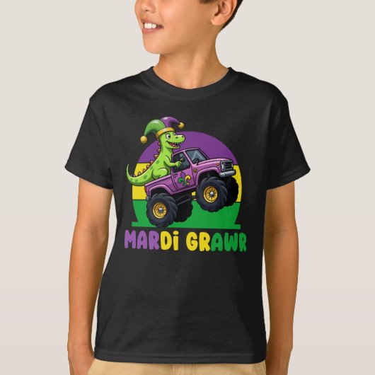 Mardi Grawr Monster Truck Dinosaur Mardi Gras T-Shirt (Vorderseite)