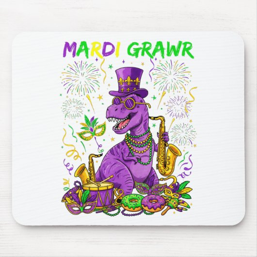 Mardi Grawr Rex Dinosaur Lustiges Design Mousepad (Vorne)