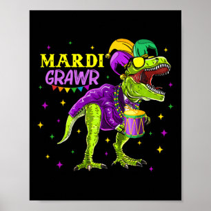 Mardi Grawr T-Rex Dino Kleinkind Kinder Mardi Gras Poster
