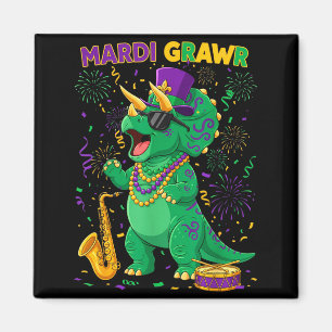 Mardi Grawr T-Rex Dino Mardi Gras in Triceratop Magnet