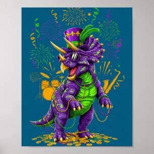 Mardi grawr t-rex Dino Mardi Gras mit Sonnenbrille Poster