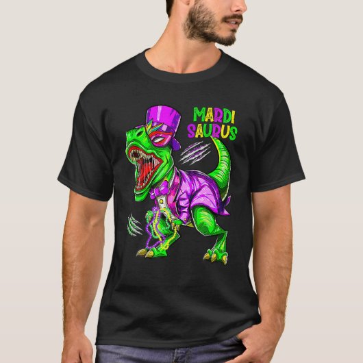 Mardi Grawr T Rex Dinosaur Bead Mardi Gras Party B T-Shirt (Vorderseite)