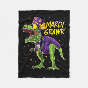 Mardi Grawr T-rex Dinosaur Dino Mardi Gras Kids Bo Fleecedecke
