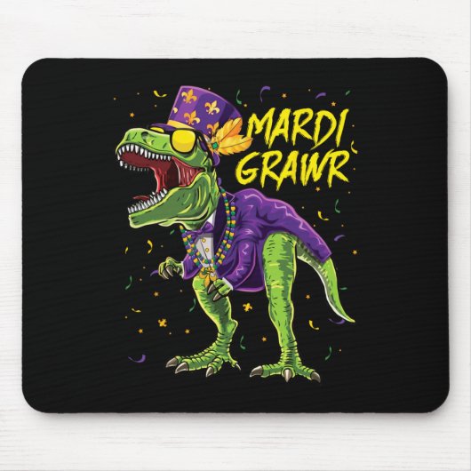 Mardi Grawr T-rex Dinosaur Dino Mardi Gras Kids Bo Mousepad (Vorne)