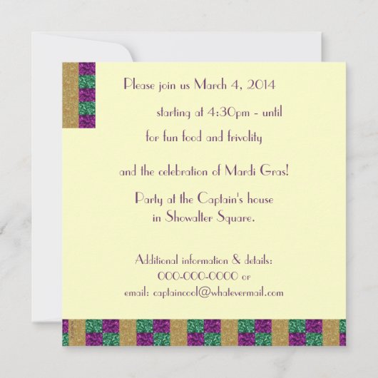 Mardi Parti Laissez les bons temps rouler! Einladung (Rückseite)