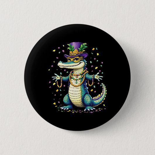 Mardigator Alligator Bruh Funny Mardi Gras Costume Button (Vorderseite)