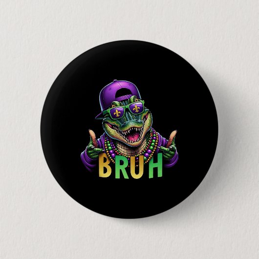 Mardigator Alligator Bruh Mardi Gras Costume Teens Button (Vorderseite)