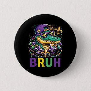 Mardigator Alligator Bruh-Shirt Mardi-Gras-Kostüm Button
