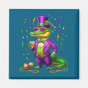 Mardigator Lustige Mardi Gras Alligator Illustrati Magnet