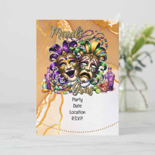 Mardigras Einladung (Stehend Vorderseite)