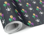 MardiGras OffWhite FleurDeLis-Balloons auf Graphit Geschenkpapier (Rolleneckpunkt)