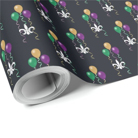 MardiGras OffWhite FleurDeLis-Balloons auf Graphit Geschenkpapier (Rolleneckpunkt)