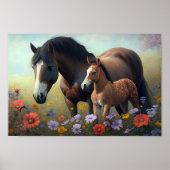 Mare and Foal in a field of Blume Poster (Vorne)